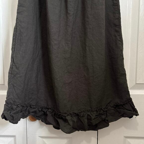 Bonjour Le Lin 100% Linen Black Ester Sleeping Dress with Ruffles Large - Picture 4 of 9